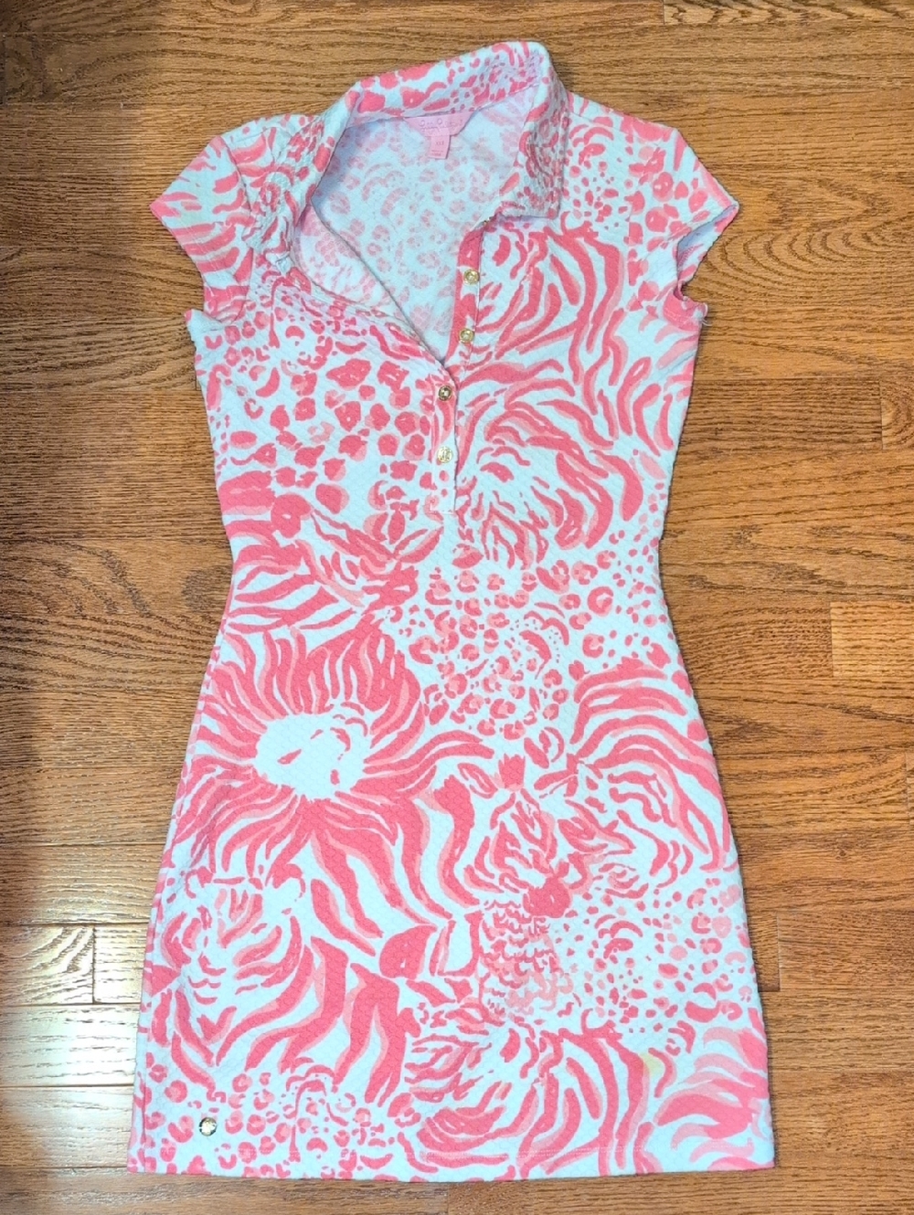 Lilly Pulitzer Pink and White Printed Spring Polo Dress With Open Back Detail